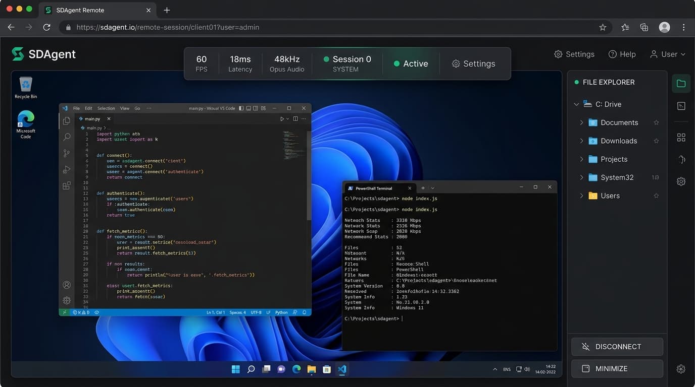 SDAgent Remote Desktop Live Web Viewer Console